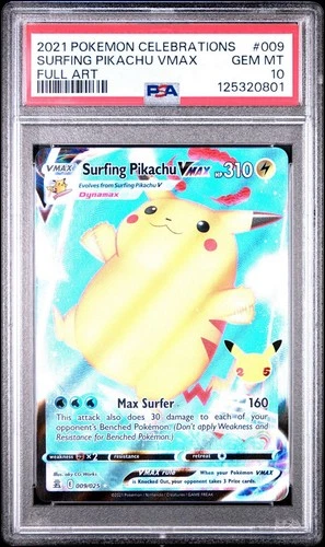 Pokemon Celebrations 25th Anniversary Surfing Pikachu VMAX 009/025 PSA 10