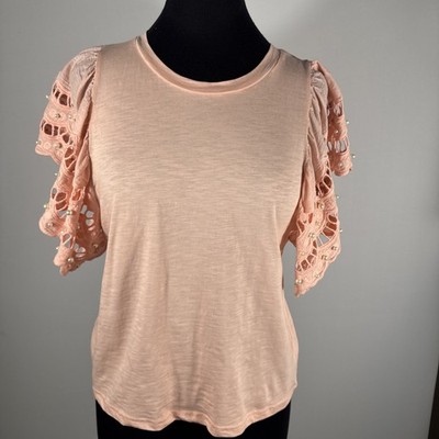 LIVELY Women s Orange Blouse With Pearls On Sleeves Medium