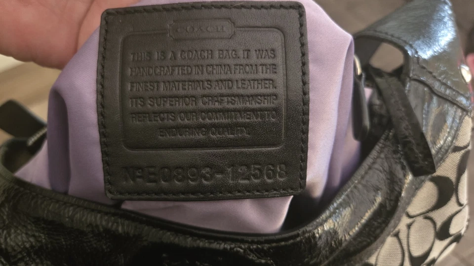 Coach Sophie Logo Patent Leather Gray Black Zip Crossbody Hobo Bag Purse # 12568 - Image 4 of 4