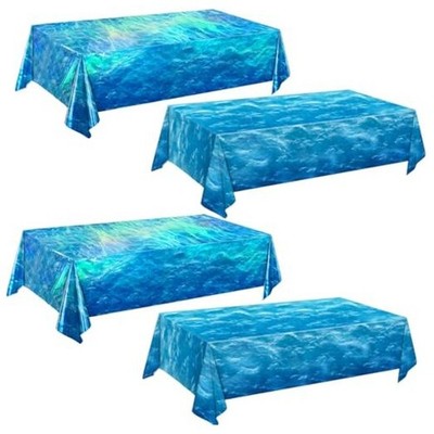 4 Pack Iridescent Ocean Tablecloths, Disposable Plastic Beach Table Covers