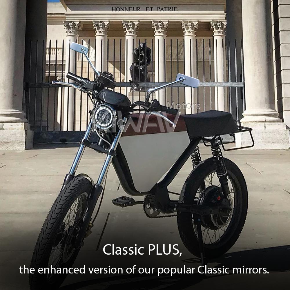 KiWAV chrome mirrors ClassicPlus with clips for 7/8" 22mm handlebars mount