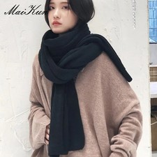 Thick Warm Scarf for Women Pure Color Ladies Imitation Cashmere Black Scarf