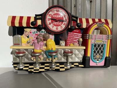 VTG Coca-Cola 3D Wall Clock Ice Cream Shop Soda Fountain Jukebox Diner Works