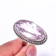 Pink Rose Quartz 925 Sterling Silver Handmade Ring S.8 R34017869, Christmas Gift