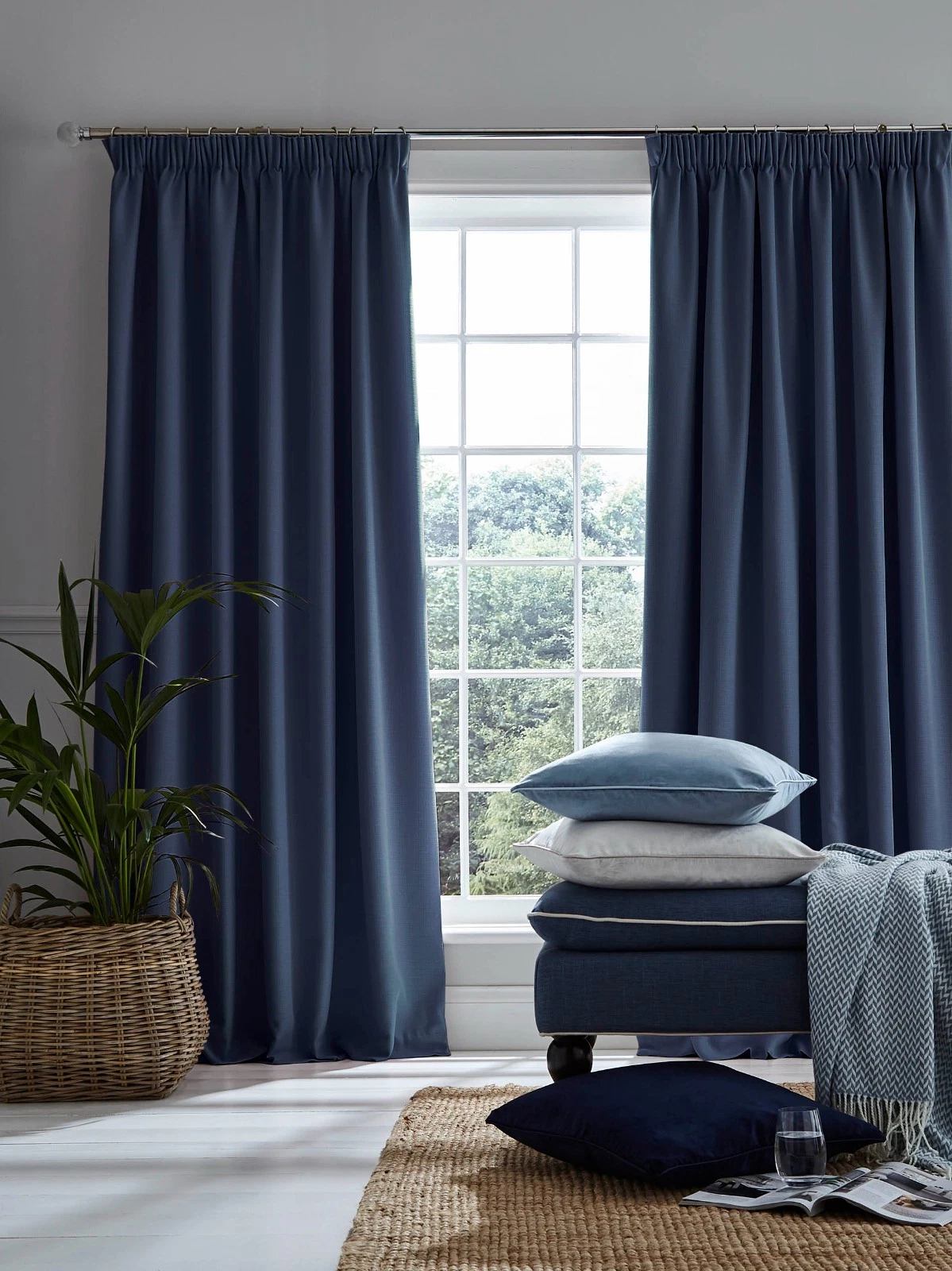 Laura Ashley Stephanie Blackout P/Pleat Curtains In Midnight - HALF PRICE SALE