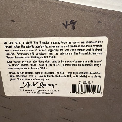 Rosie the Riveter We Can Do It Porcelain Enamel Metal Sign Ande Rooney 7.5 x 9.5 - Picture 5 of 5