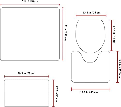 Betty Red Bathroom 4 Pieces Set Shower Curtain, Toilet Lid Cover and Bath Mat, - Picture 3 of 8