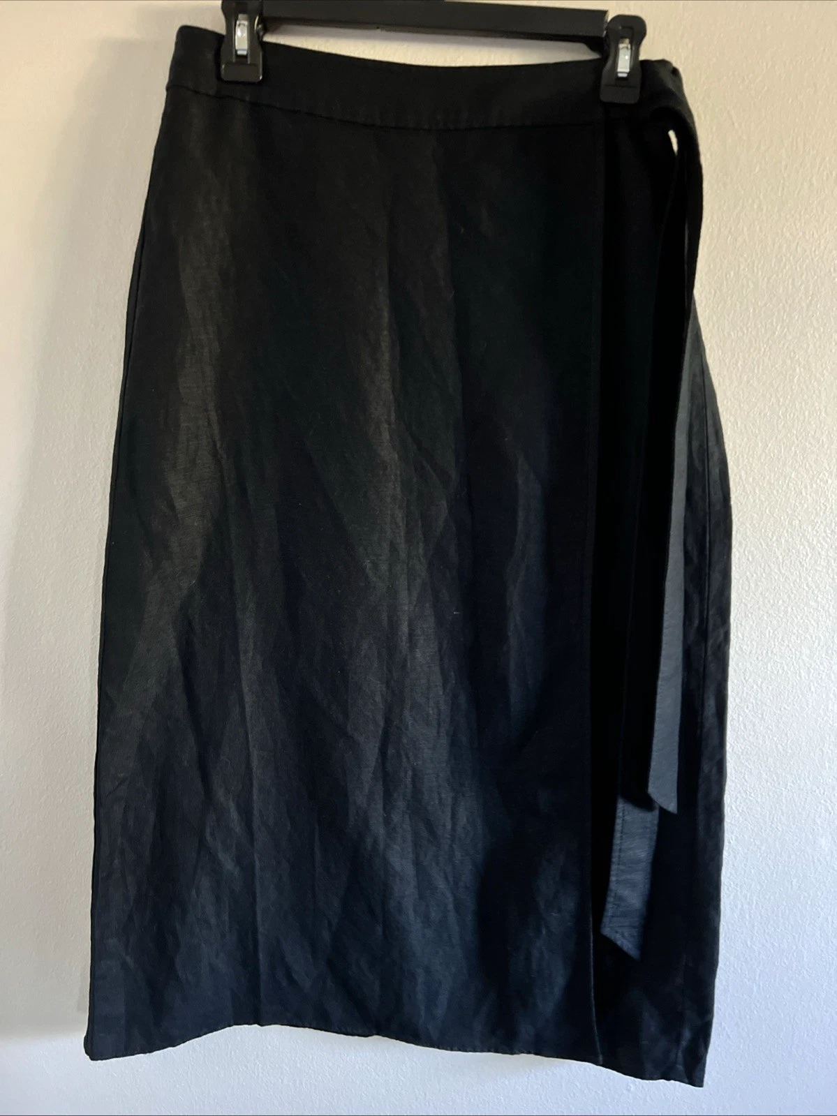 Loft Women’s Skirt 2 Black Wrap A Line Tie Linen Blend NWT