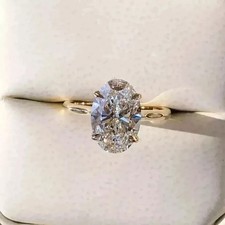 3.40 Ct Lab-Created Oval Cut VVS1 Diamond Engagement Ring 14K Yellow Gold Plated