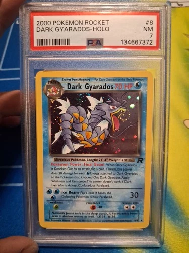 Pokemon 2000 Rockets Dark Gyarados Holo Card #8 WOTC, PSA 7 Swirl