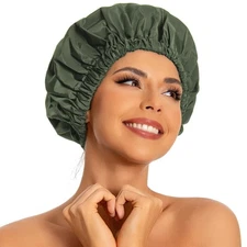 Waterproof Shower Cap for Long Hair and Braids, Washable Bath Bonnet