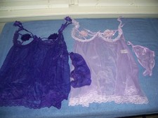 Frederick's Of Hollywood Purple  Lavender Flower Bra Nightie  Panties Size 1X