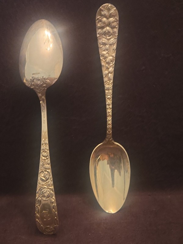 Two Schofield Baltimore Rose Pattern Sterling Silver Serving Spoon 8-1/2"  80g