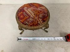 Vtg Petite Victorian Needlepoint Floral Foot Stool Foot Rest Gold  Metal /Wood