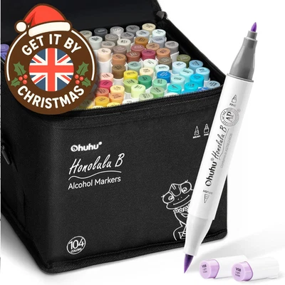 Ohuhu Honolulu B 104 Farbe Alkohol Marker Pinsel & Fine Dual Tip Art Set Mixer