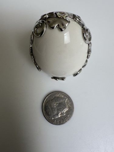 Stainless Steel Scroll White Milk Glass Cabochon Chunky Ring Size 8.5 - Picture 9 of 18
