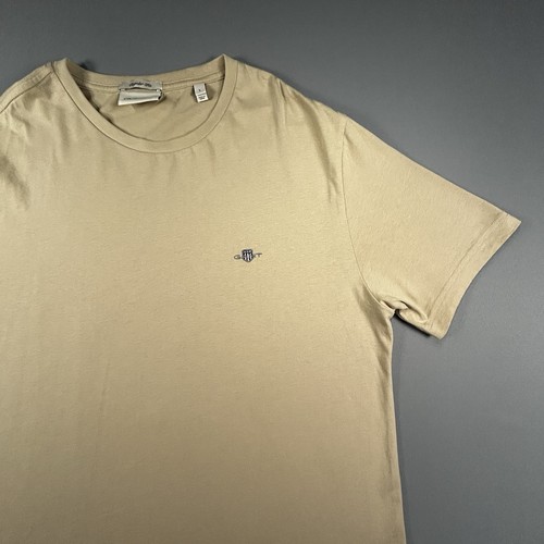T-shirt uomo beige GANT grande vestibilità regolare logo ricamato petto 100% cotone - Foto 5 di 15