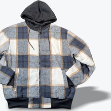 Men Plaid Sherpa Lined Hooded Jacket Size Small Casual Everyday Warm Layer