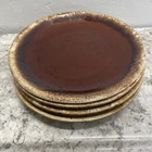 Vtg  MCM Hull Pottery Brown Drip 10 1/2" Plates Set of 4 Oven Proof USA Nice