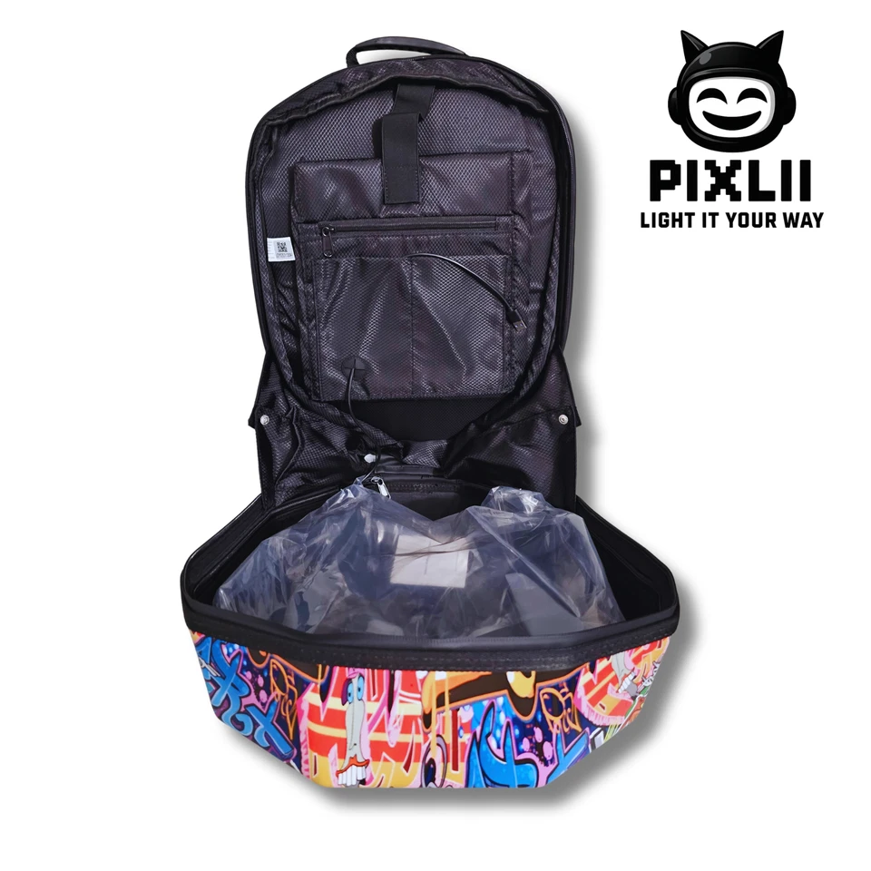 LED-Motorrad-Rucksack Graffiti, Hartschale, App-Steuerung, Motorradhelm, PIXLII - Bild 4 von 4