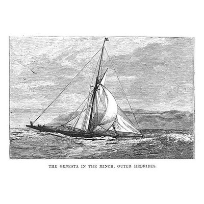 ÄUSSERE HEBRIDEN Die Yacht, Genesta, im Minch - antiker Druck 1887