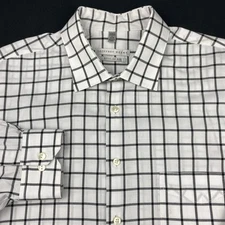 Geoffrey Beene Shirt Mens 17-34/35 White w/Black Checks Regular Fit Wrinkle Free
