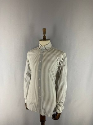 Prada Mens Casual Shirt Size 39 Gray Cotton Striped Long Sleeve Button