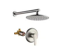 1-Spray 9" Wall Mount Rain Shower Head 3.4 GPM Single Handle Valve Brushed Nickl