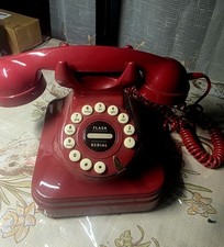 Grand Phone Retro Red Corded Telephone Push Button Dial Flash Redial