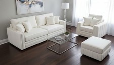 Alaska with Lines 3+1 Seater White Sofa Set – Modern Elegant - Free Delivery UK.