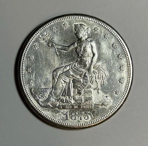 1875-S Trade Dollar $1 US Silver Coin AU / UNC