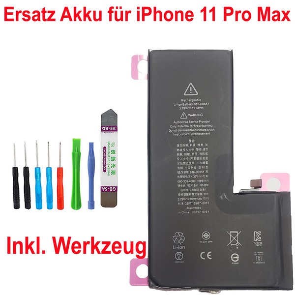 Akku FüR Iphone 11 Pro Max 3969Mah Batterie Battery Ersetzt 616-00653 + Tool-image