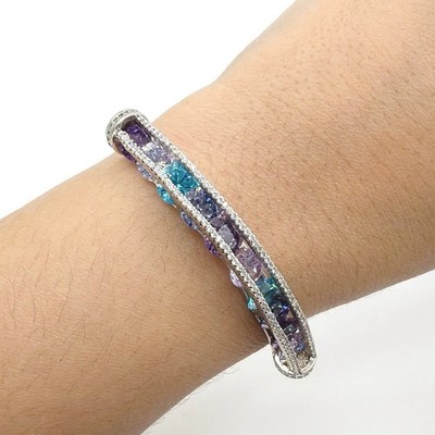 Cubic Zirconia And Sterling Silver Adjustable Bracelet Blue And Purple