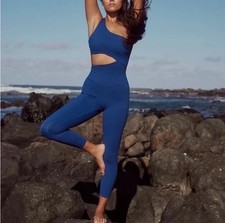 NWT Womens Blue Yoga Jumpsuit Cutout One Piece Activewear XS