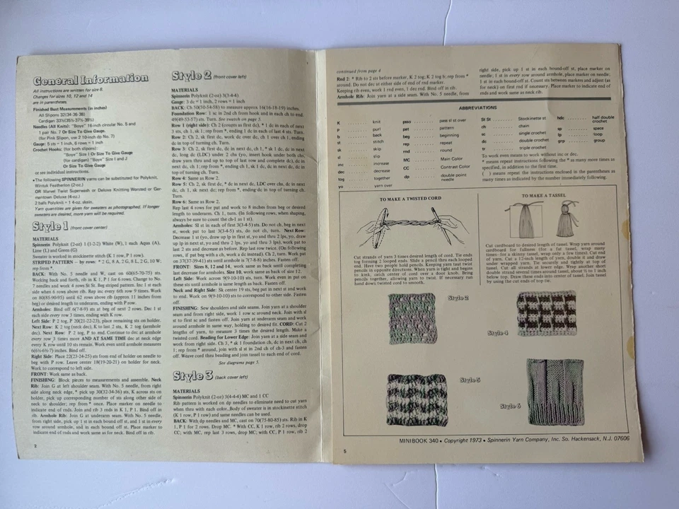 Rare 1973 Spinnerin Hook & Needle Co Knitting Crochet Pattern Minibook 340 - Image 2 of 4