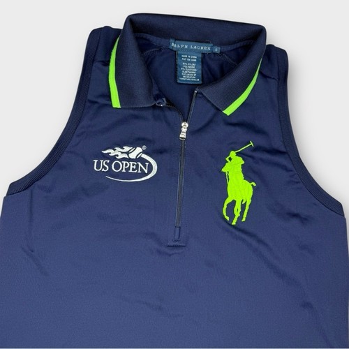 Ralph Lauren Big Pony US Open Tennis Sleeveless Zipper Polo Blue Green Sz Small - Picture 2 of 10