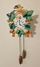 Vintage Lefton Ceramic Cuckoo Clock Hanging Wall Pocket Birds 50188 w/Sticker