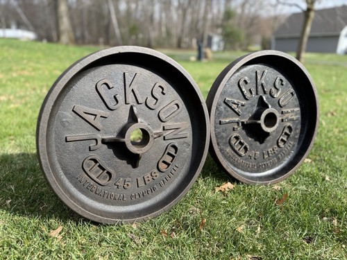RARE Jackson International Olympic Barbell 45lb 1A Deep Dish Weights Vintage HTF