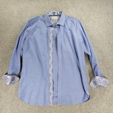 Ted Baker Endurance Button Up Shirt Mens 16 34/35 Blue Houndstooth Paisley Cuffs