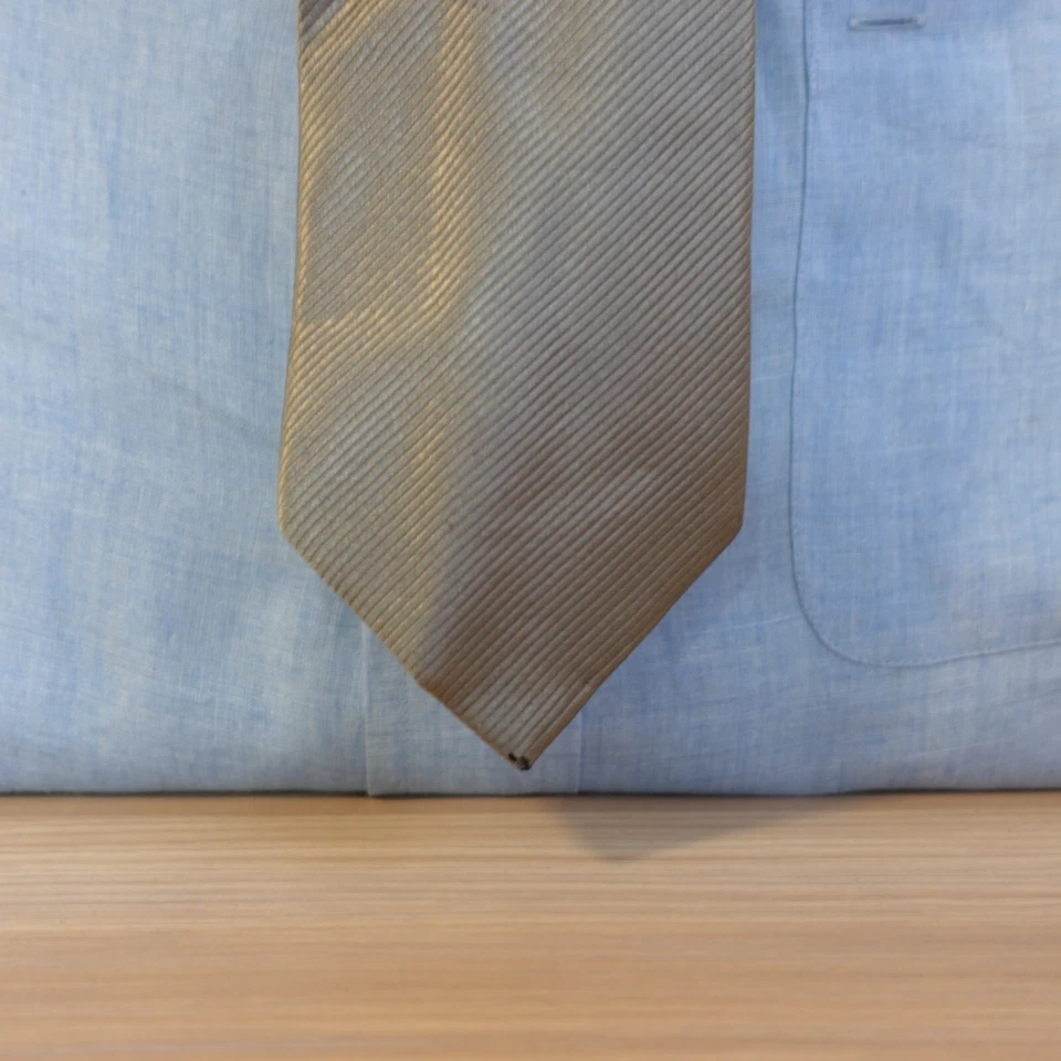 Corbata de sarga para hombre gris tejido liso corbata formal boda traje simple vestido ROCHI Foto 2 de 4