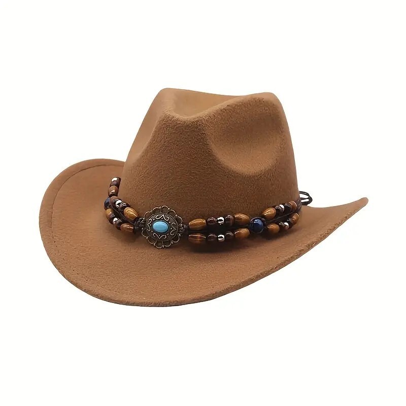 3961 Women\'s Boho Cowboy Hat Vintage Beaded Wide Brim Western Cowgirl Hats Beaded Womens Straw Cowboy Hat - Etsy main image 2