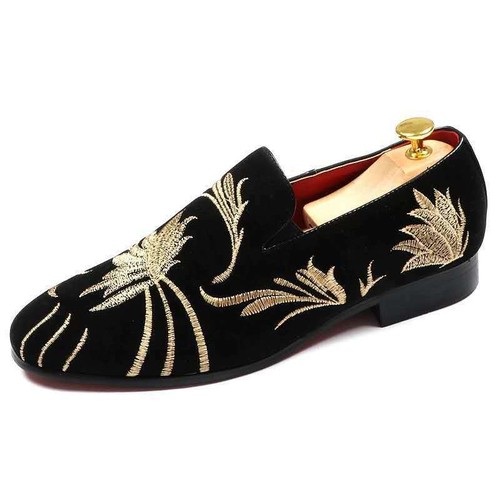 Herren Samt Bestickt National Oxford Slip-On Slipper Kleid Kunstwildleder Schuhe - Bild 6 von 6