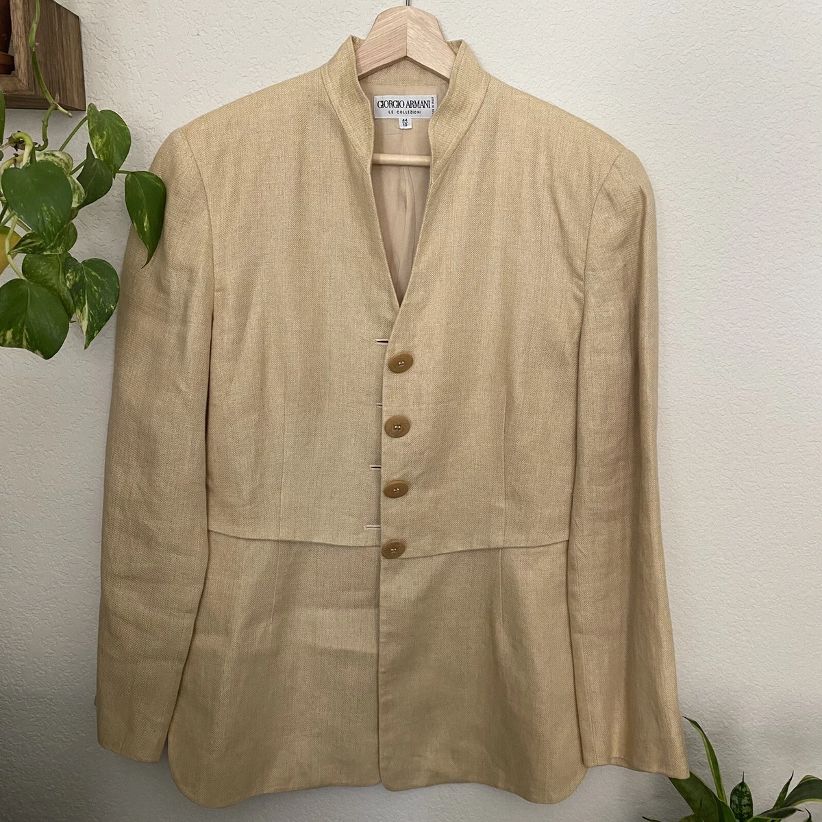 Vintage Giorgio Armani Le Collezioni Linen Blazer Size 44 10 Mock Neck Jacket