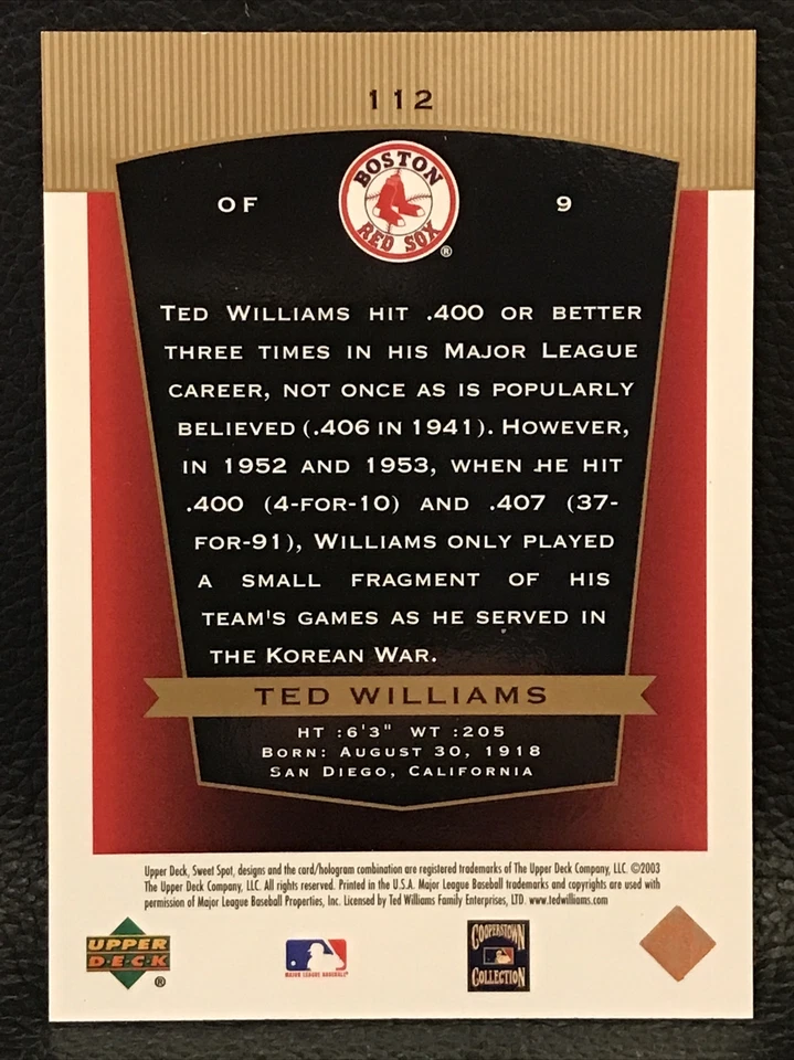 2003 Sweet Spot Classic #112 Ted Williams NM-MT Teddy Ballgame /1941 *MKCards* - Image 2 of 2