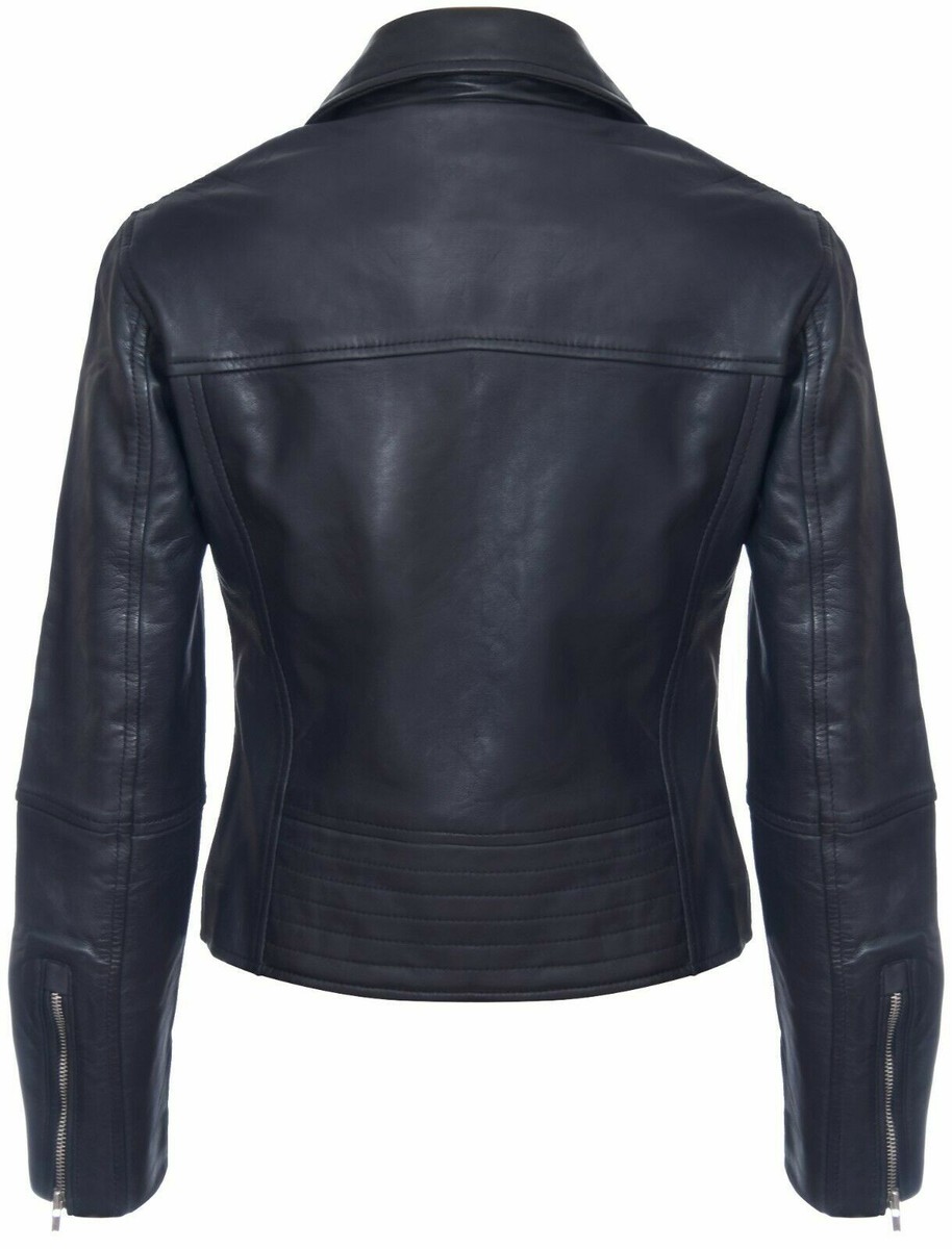 Ladies Leather Jacket Classic Biker Style Black Real Leather