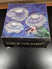 Woven Metal Round Basket Hand Painted W/ Handle Enamel Flowers Silver Plated Old