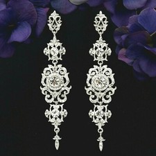 Dangle Earrings Women Clear Crystal Rhinestone Chandelier Silver Wedding Gift 36