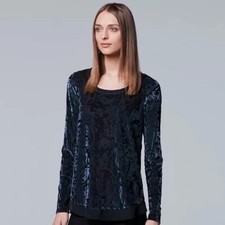 Simply Vera Vera Wang Top Womens Petite XL Velvet Tunic Black Reflection Pond