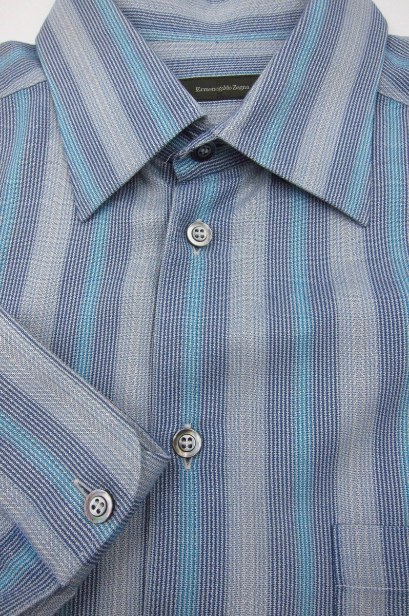 Ermenegildo Zegna Euro製 Stripe BD Shirts Ermenegildo Zegna Men's White & Black Striped Dress Shirt