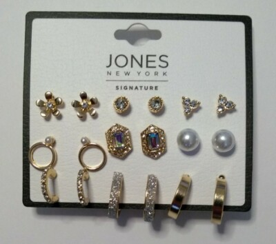 Jones New York Earrings Assorted Studs (Set of 9) Gold Plated Faux